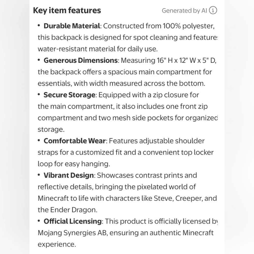 Minecraft Backpack - Picture 5 of 8